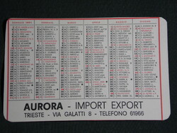 Kártyanaptár, Olaszország, Trieszt, Aurora import export vállalat, névnapos , 1971,   (5)