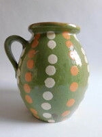 Old polka dot, green glazed earthenware pot 21 cm