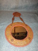 Retro wall mirror with leather decoration (a5)