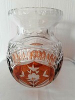 Csiszolt Bohemia ólomkristály váza borostyán színnel