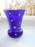 Párádi antique glass vase - enamel painted with chamomile flower decoration 15 cm