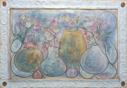 Wildflowers. 40X60 cm, shabby chic style enamel painting by a prize-winning artist. Zsófia Károlyfi/1952