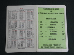 Card calendar, meme, Department of Land Mapping Land Office, Budapest, area calculation, 1971, (5)