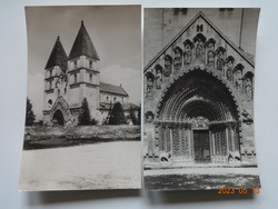Two old postcards together: Benedictine abbey church + gate (1961 and 1962)