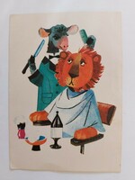 Retro képeslap 1971 oroszlán a borbélynál
