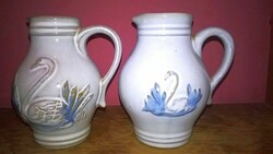 2 pieces ceramic jug with swan decoration, spout - shelf decoration
