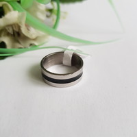 New, silver, recessed black striped ring - usa 8 / eu 57 / ø18mm