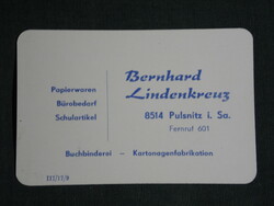 Kártyanaptár, Németország, Pulsnitz , Bernhard Lindenkreuz papír írószer könyvkötészet, 1967,   (5)