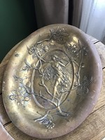 Antique copper embossed oval bowl