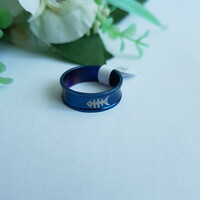 New, blue, fish pattern, concave ring - usa 10 / eu 62 / ø20mm