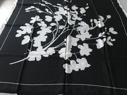 Black silk scarf with a white branch pattern, Basler brand, 88 x 86 cm