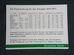 Kártyanaptár, Németország, Dresdner Bank, Frankfurt, takarékpénztár ,bank, 1971,   (5)