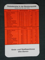 Card calendar, Germany, Ulm-Donau savings bank, bank, 1971, (5)