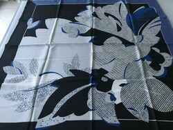Silk scarf with black, royal blue and gray colors, 88 x 86 cm