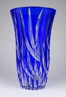 1L699 Kék csiszolt üveg kristály váza 21 cm
