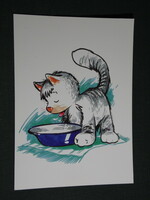 Postcard, foundation for children in state care, graphic artist, animals, cat, kitten