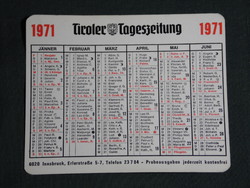 Kártyanaptár, Németország, Tiroler Tageszeitung, napilap,újság,magazin, névnapos, 1971,   (5)