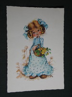 Postcard, graphic design by Zsuzsa Füzesi, drawing, little girl, children's model