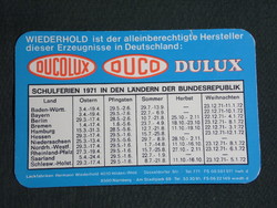 Kártyanaptár, Németország, Wiederhold Dulux festékgyár, 1971,   (5)