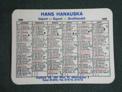 Card calendar, Austria, Vienna, Hans Hanauska trading company, 1970, (5)