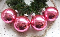 Régi üveg rózsaszín nagy gömb karácsonyfa díszek 4db 7-8cm