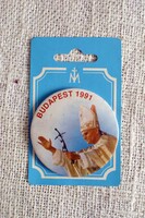 Régi trafikáru Budapest 1991 II. János Pál Pápa magyarországi látogatása emlék kitűző jelvény 5,8 cm