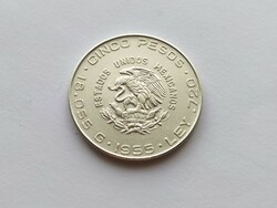 Mexico silver 5 pesos 1955.