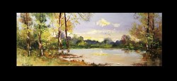 65X25cm sunset on the Tisza c. Contemporary impression. With a new photo frame!