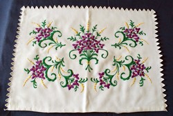 Embroidered violet pattern folk pillowcase with crinkled edges 57 x 40.5 cm