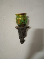 Zsolnay eozin szecessziós váza antik kèzzel faragott fa konzollal