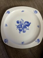 Bohemia kínáló tányér, kék rózsás, négyzetes, 29,5x 29,5 cm.