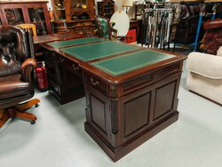 Beautiful leather-lined, classic, two-sided English partner desk
