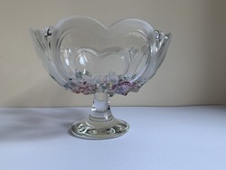 Waltherglas floral heart-shaped crystal centerpiece serving bowl, serving goblet with base 22 cm x 16 cm