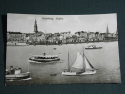 Képeslap, Postcard, Németország, Hamburg Hafen, kikötő látkép, vitorláshajó, gőzhajó