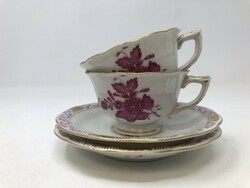 Herend Appony pattern purple coffee cup with base 2 pcs