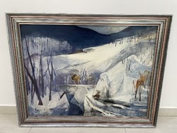 Zoltán Papp winter landscape landscape forest interior deer painting hunting scene modern