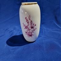 Hollóházi rózsaszín virág mintás porcelán váza Sajószentpéteri üveggyár emléktárgy 100 éves forduló