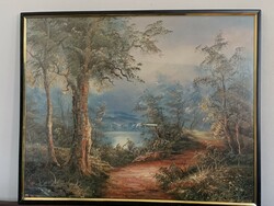 Retro fekvő falikép erdő és hegyi tó fali dekor 35 x 28 cm