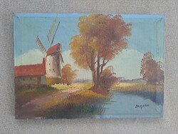Signed oil painting, mill