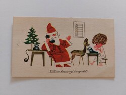 Régi mini képeslap Mikulás karácsonyi üdvözlőkártya 1965