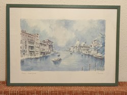 Venice still life watercolor print large pastel blue toned image