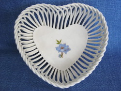Heart shaped blue floral ceramic bowl
