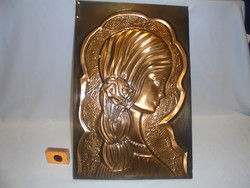Embossed copper wall picture, wall decoration - girl with pigtails - 42 x 28 cm
