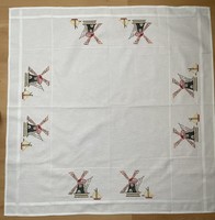 New! Windmill pattern small cross stitch tablecloth embroidered on canvas - 90cm x 90cm