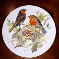 "Rotkehlchen "  ( Vörösbegy  ). Tirschenreuth, német porcelán madaras fali tányér, falidísz. Sorszám