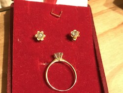 Sárga arany  gyűrű és fülbevaló moissanite37 gyémánttal