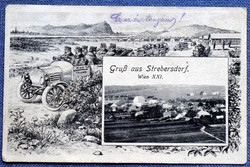 Strebersdorf - katonai mozaik lap - KuK Kraftfahrtruppe -  Monarchia - üdv a kaszárnyából 1918