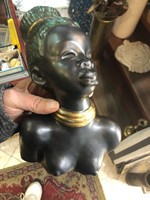 Art deco Izsépy néger lány fej,afrikai nő,büszt. 24cm. Hibátlan állapotban!