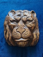 Wooden carved animal head, lion head, wall hanging carving, decorative object, lion