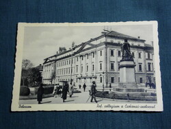Postcard, Debrecen, ref. Dormitory Chocona statue, skyline, street detail
